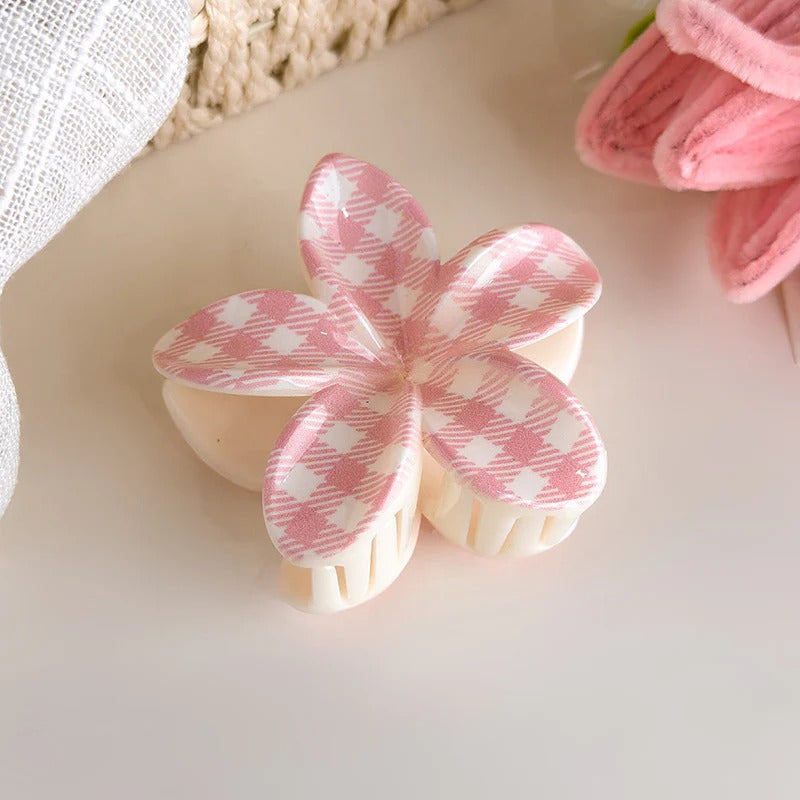 Floral cherry ribbon pattern flower hair claw clip