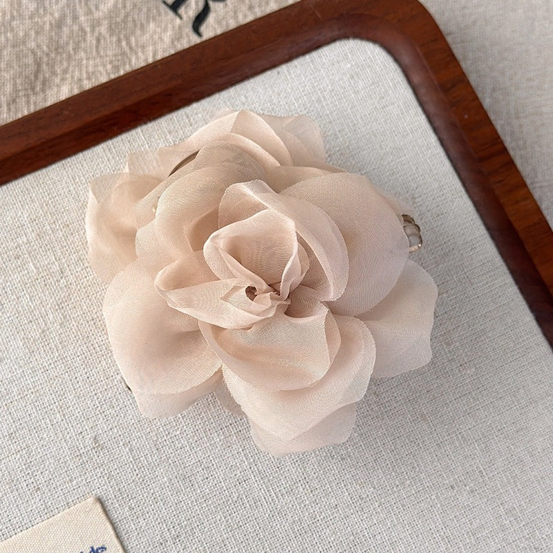 Fabric flower hair claw - purple detail