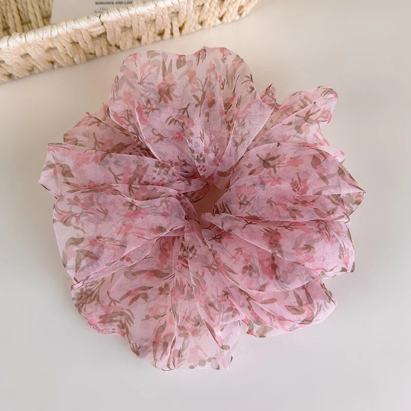 Floral Organza Scrunchie - Black floral