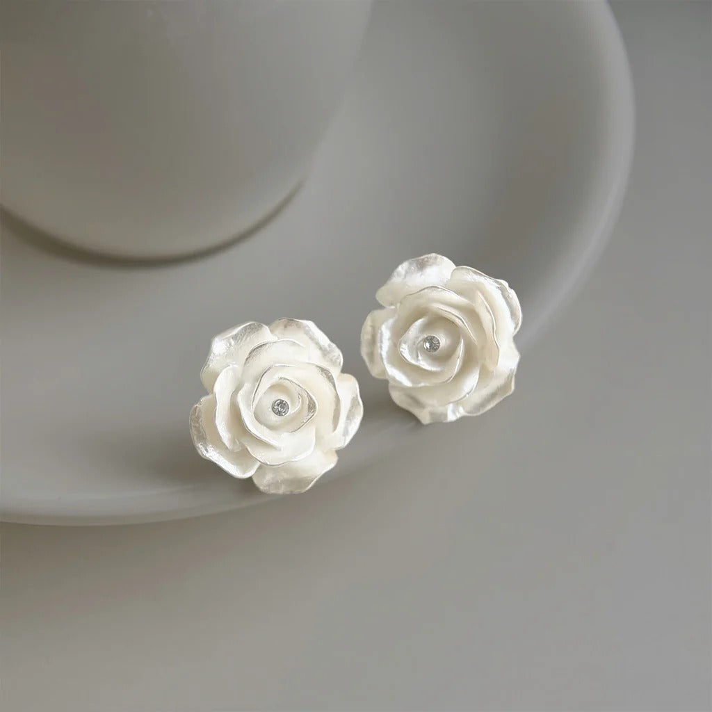 Rose Flower Resin Cubic Stud Earrings