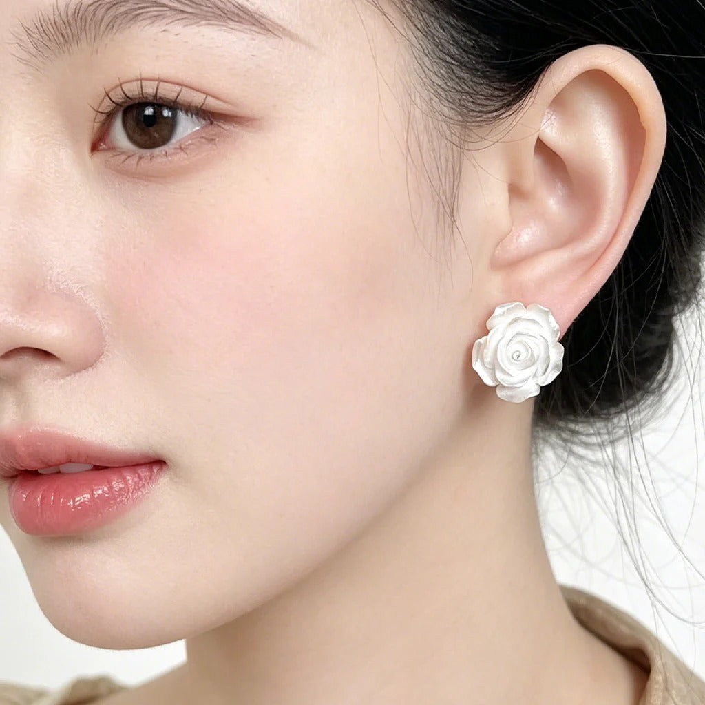 Rose Flower Resin Cubic Stud Earrings