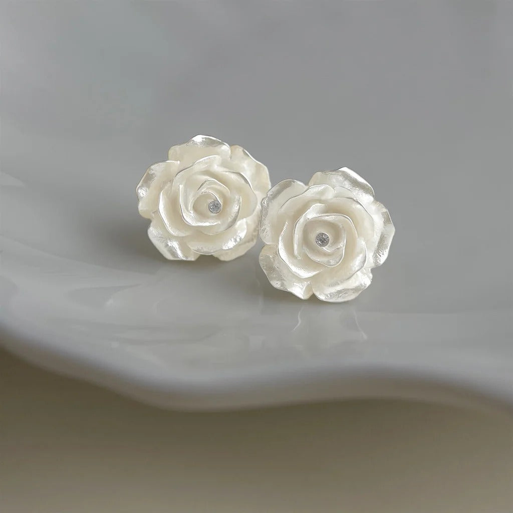 Rose Flower Resin Cubic Stud Earrings