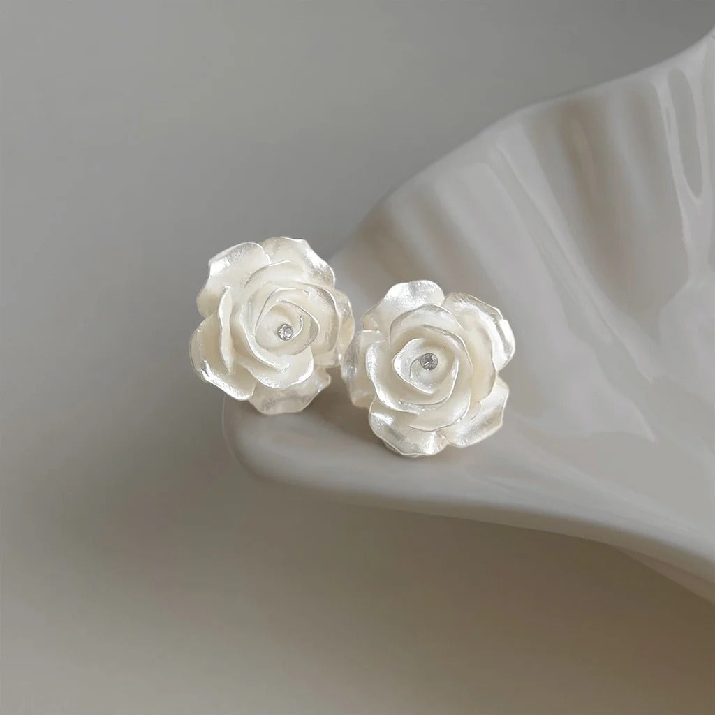 Rose Flower Resin Cubic Stud Earrings