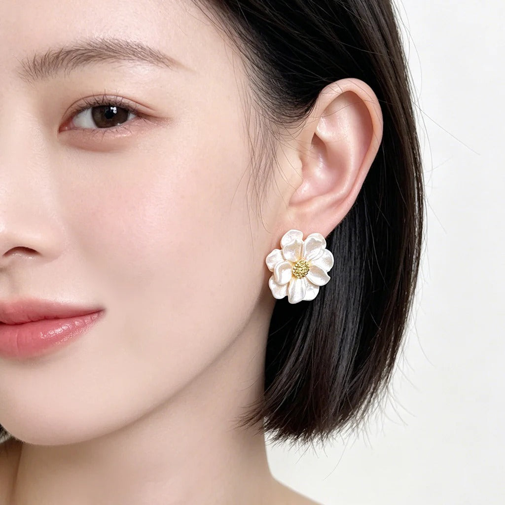 Resin Flower 18K Gold Plated Stud Earrings