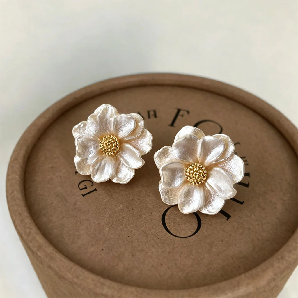 Resin Flower 18K Gold Plated Stud Earrings