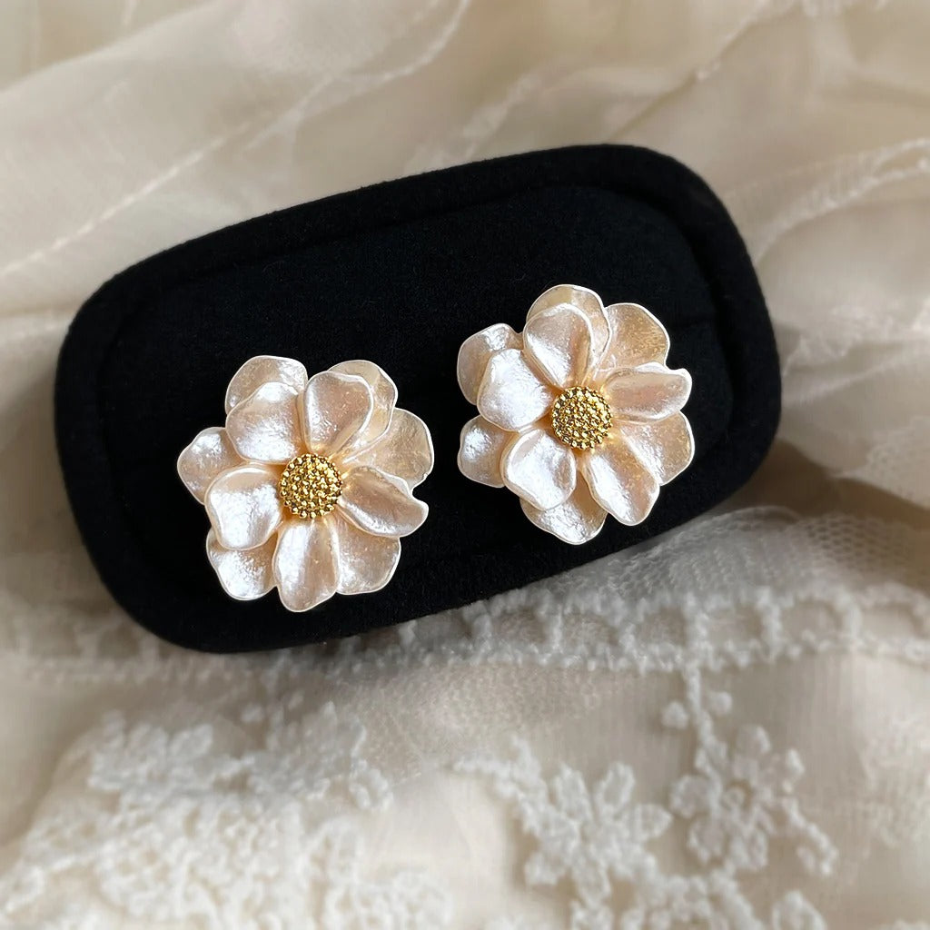 Resin Flower 18K Gold Plated Stud Earrings