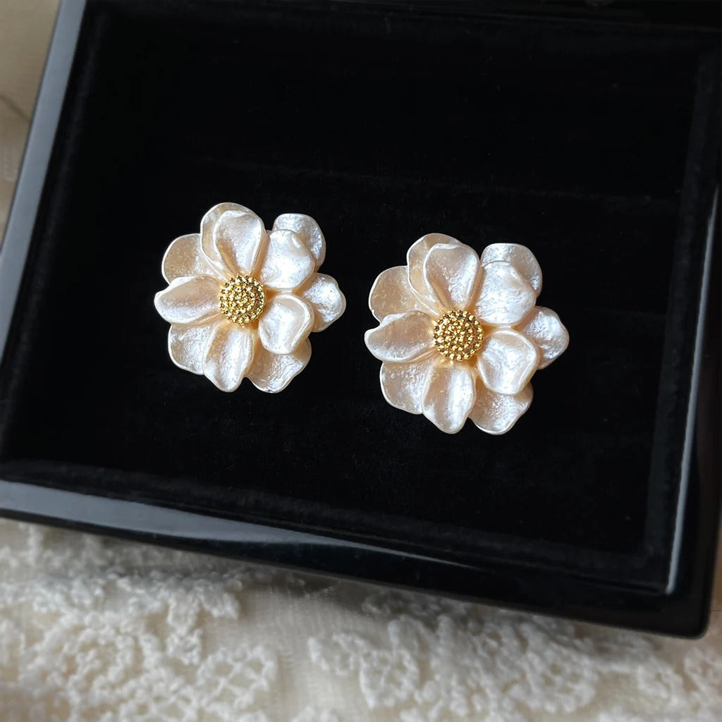 Resin Flower 18K Gold Plated Stud Earrings