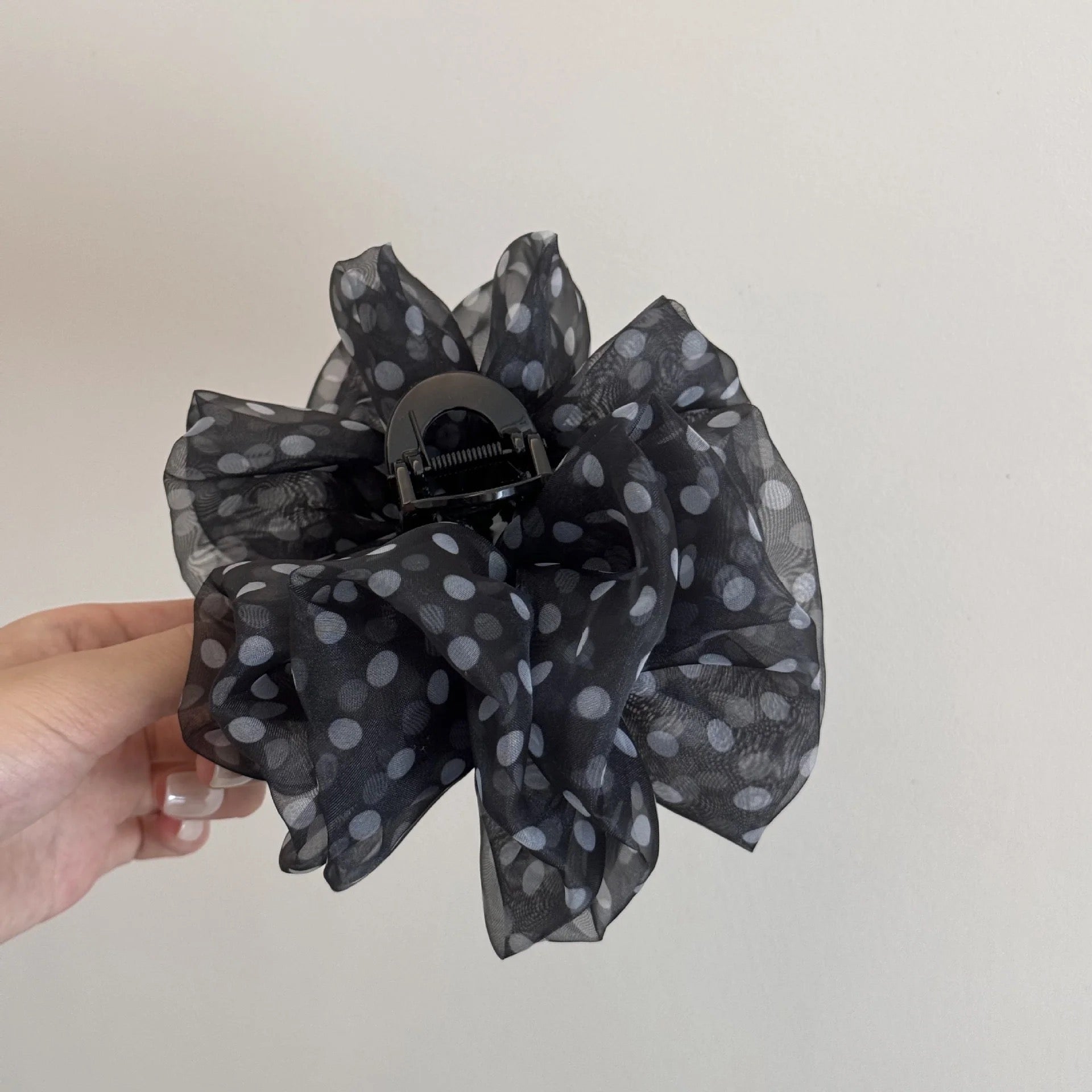 Polka Dot Mesh Hair Claw Clip - Ivory, side view