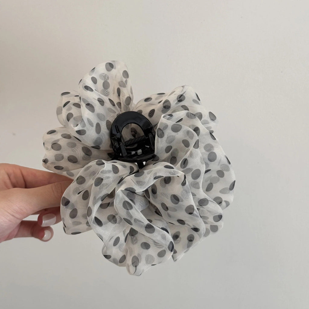 Polka Dot Mesh Hair Claw Clip - Ivory, back view