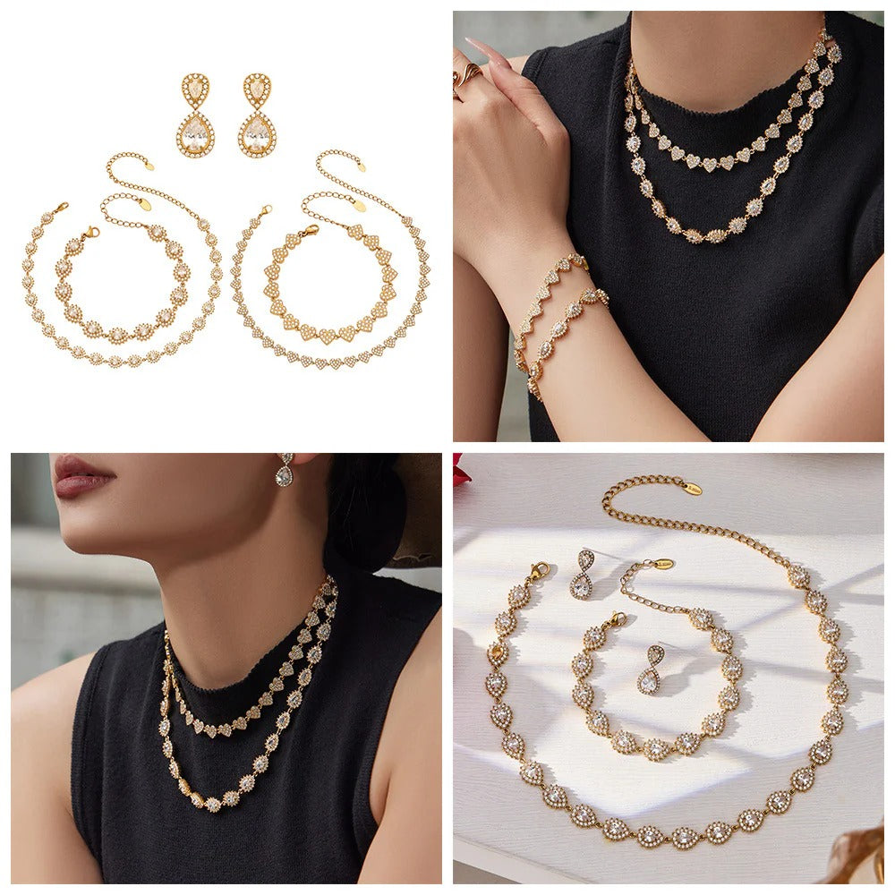 Surgical Steel Teardrop Cubic Zirconia Jewelry Set