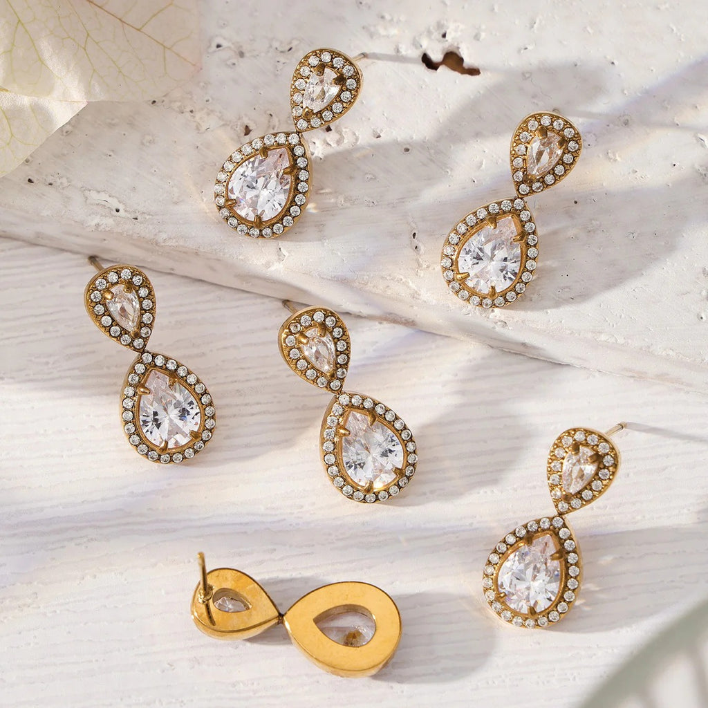 Surgical Steel Teardrop Cubic Zirconia Jewelry Set