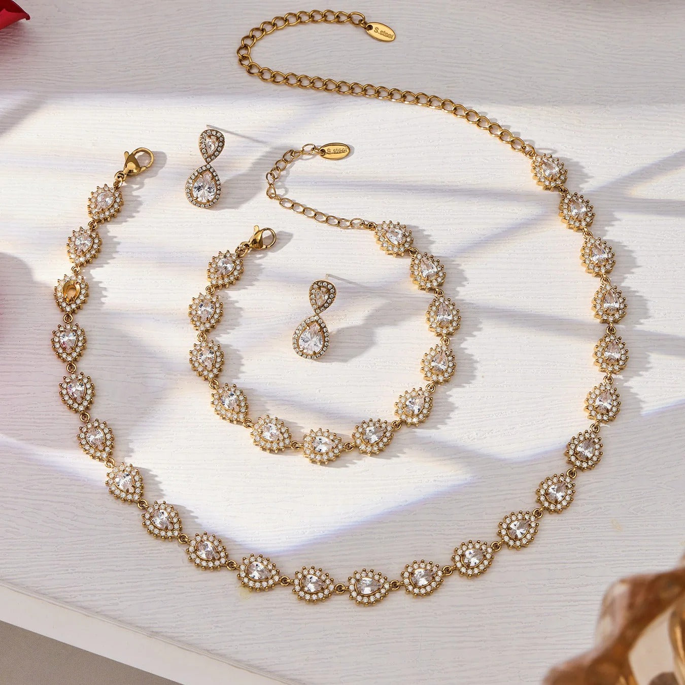 Surgical Steel Teardrop Cubic Zirconia Jewelry Set