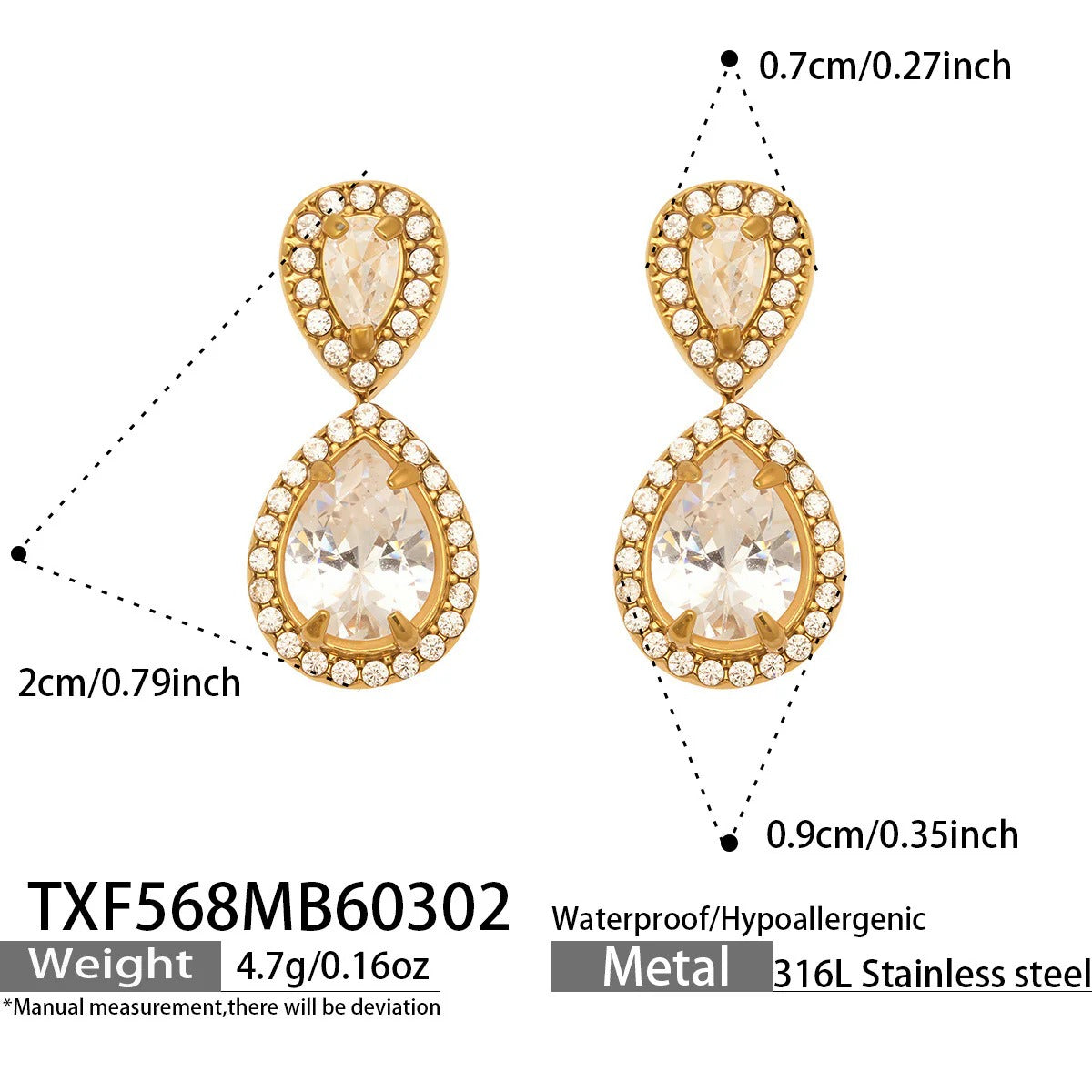 Surgical Steel Teardrop Cubic Zirconia Jewelry Set